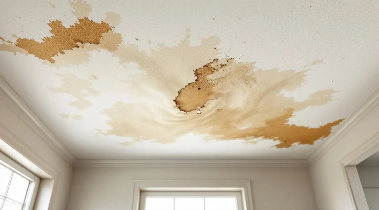 Professional restoration technician using a moisture meter on a water-stained ceiling in a Honolulu residential property.