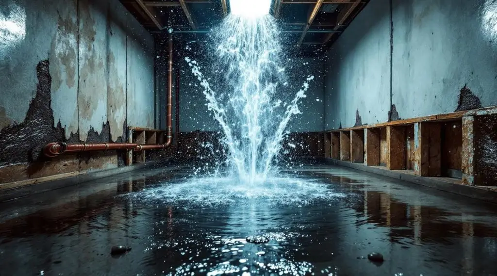 A restoration technician using a professional water extractor on a flooded floor in a Honolulu home after a pipe burst.