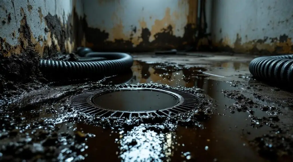 Professional restoration technician in full protective gear sanitizing a residential floor after a sewage backup in Honolulu.