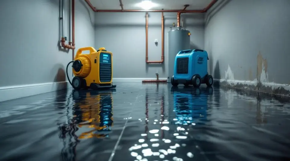 Professional restoration technician using high-capacity water extraction equipment in a Honolulu home after a sudden flood.