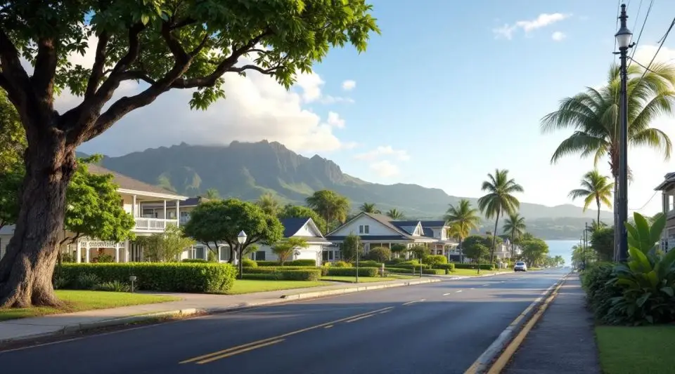 A professional restoration response vehicle parked on a residential street in Kailua with the lush Ko'olau Mountains in the background.