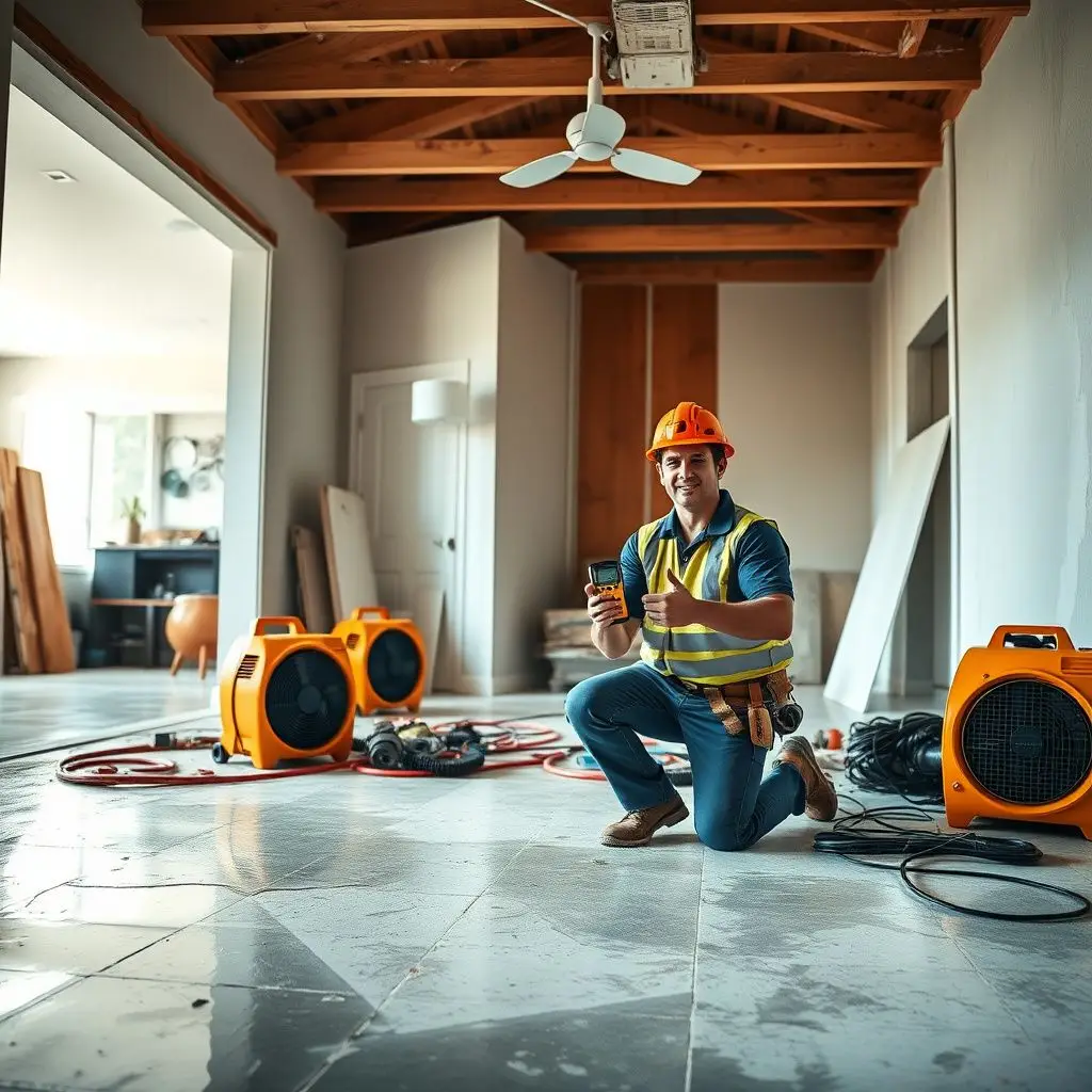 A technician using a moisture meter to check for hidden water damage behind a wall in a Waimanalo residence.